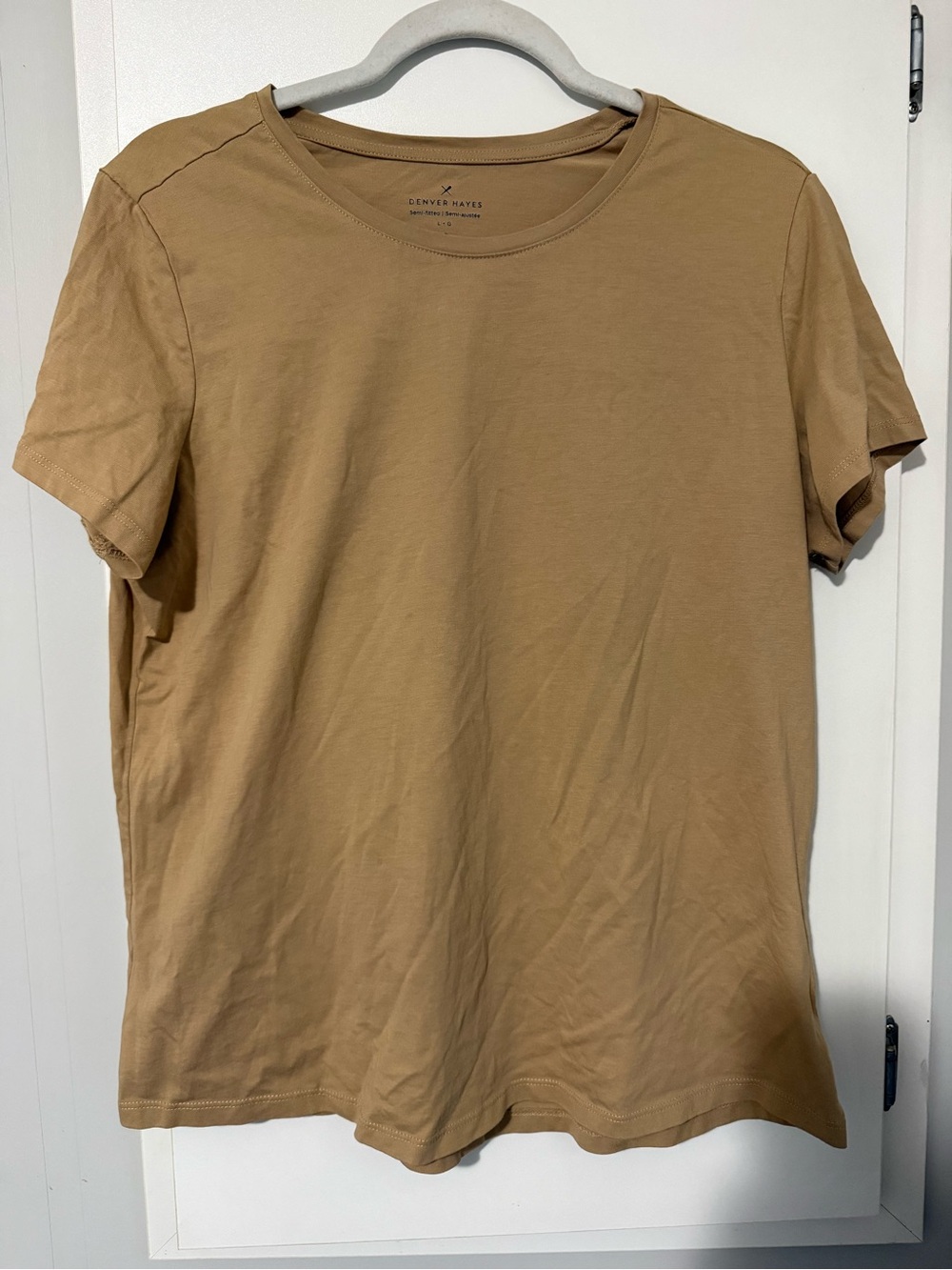 125. Denver Hayes Women’s Cotton Short Sleeve Crew Tee in Tan